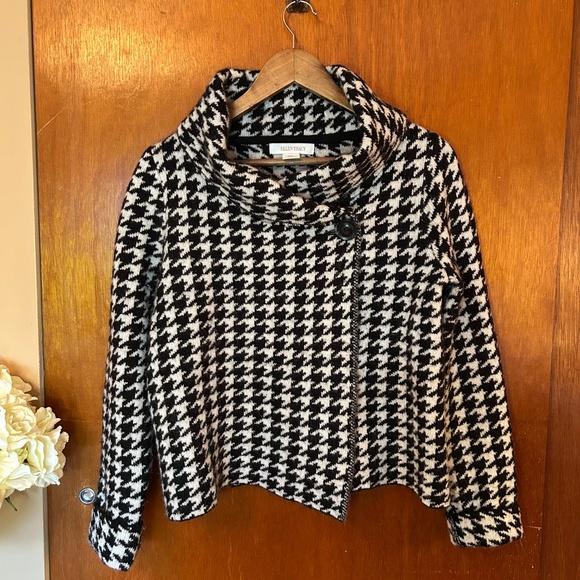 Ellen Tracy Asymmetrical Houndstooth Wool Blend -Knit Jacket - Picture 6 of 7